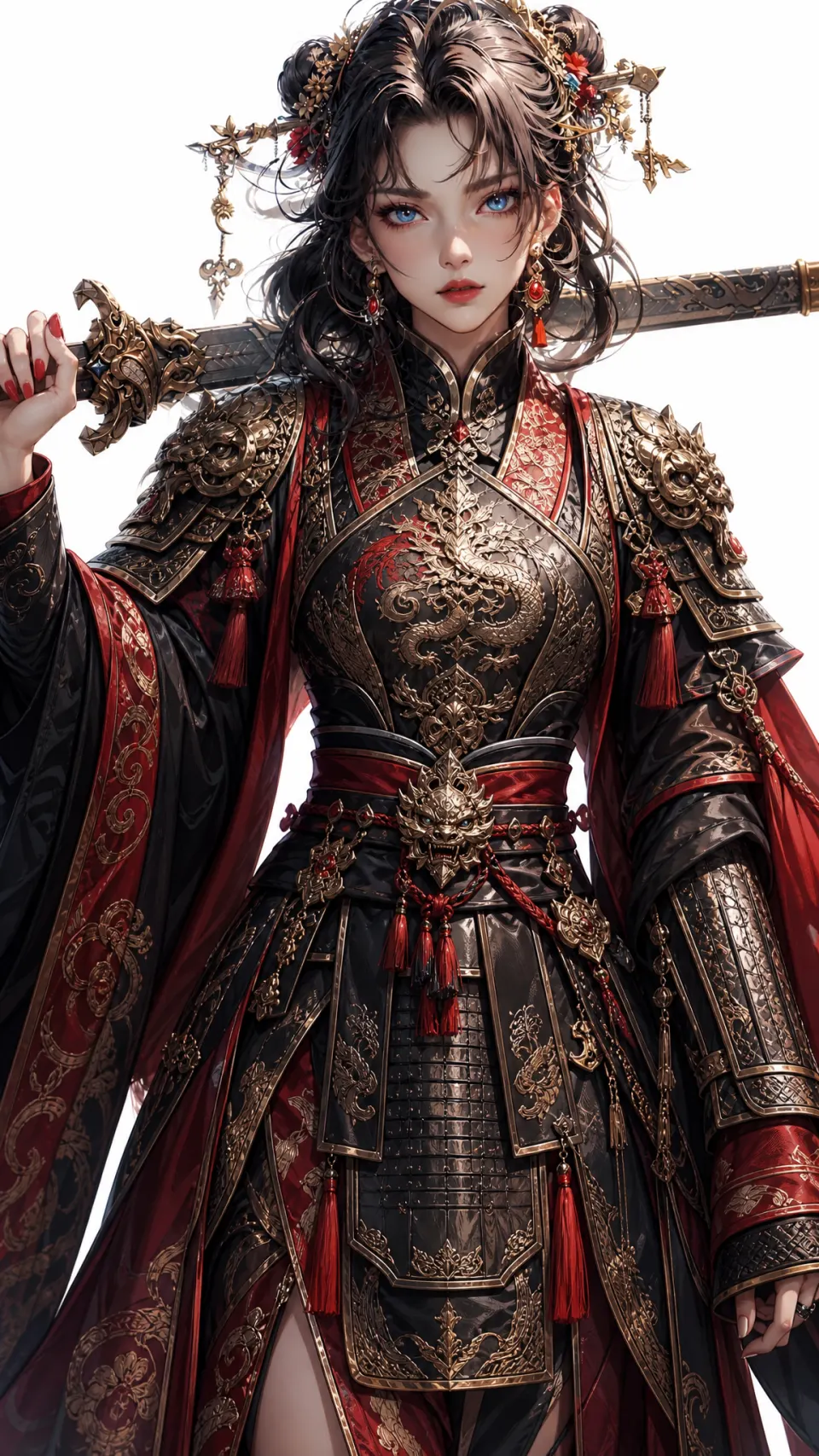 红黑龙纹女将