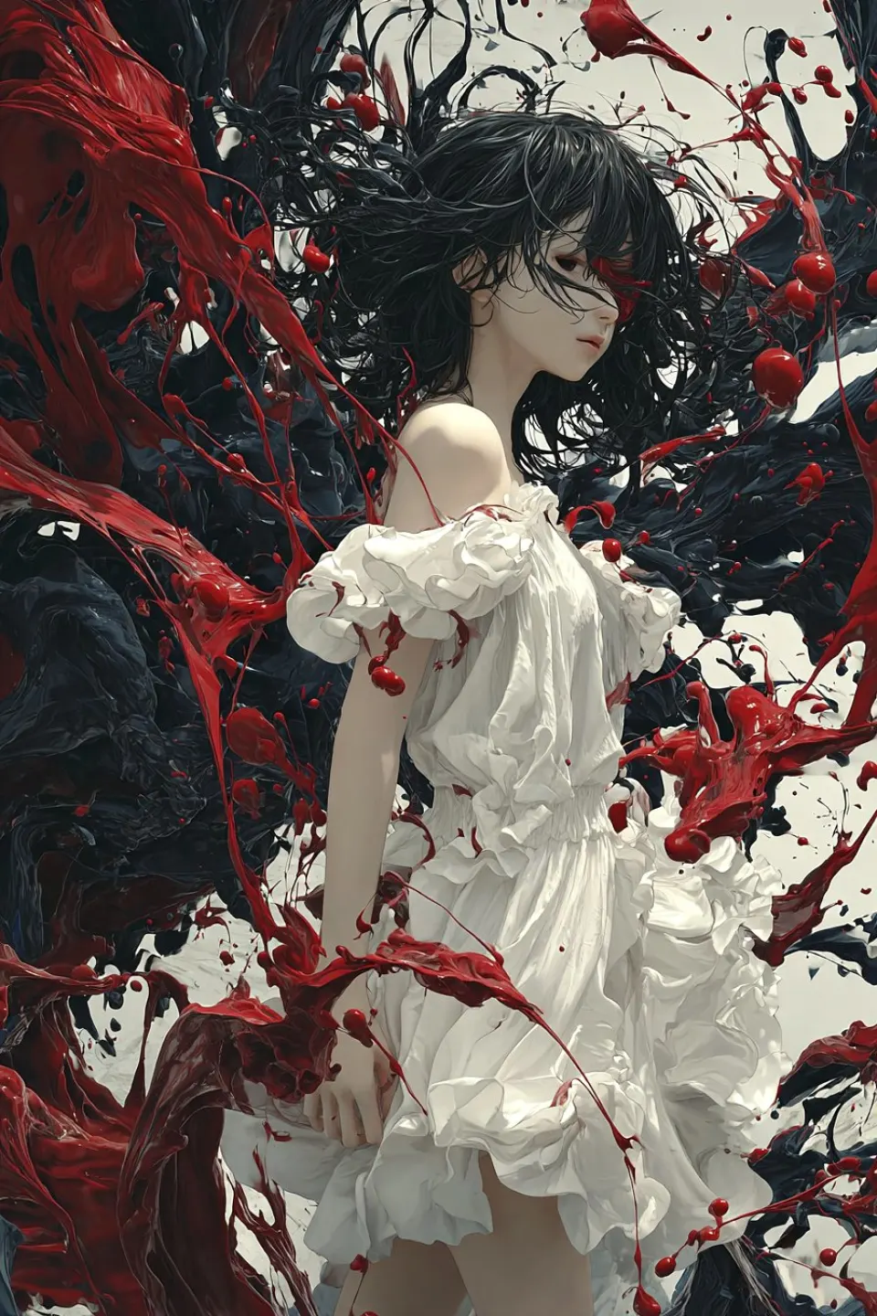 血色涟漪中的白衣少女
