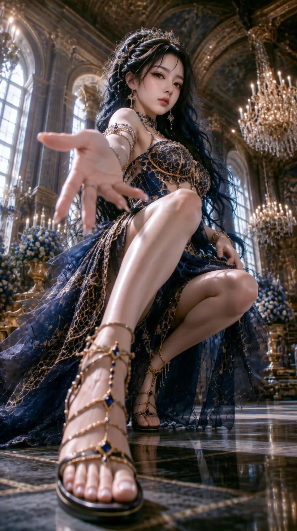 深蓝金饰宫廷少女