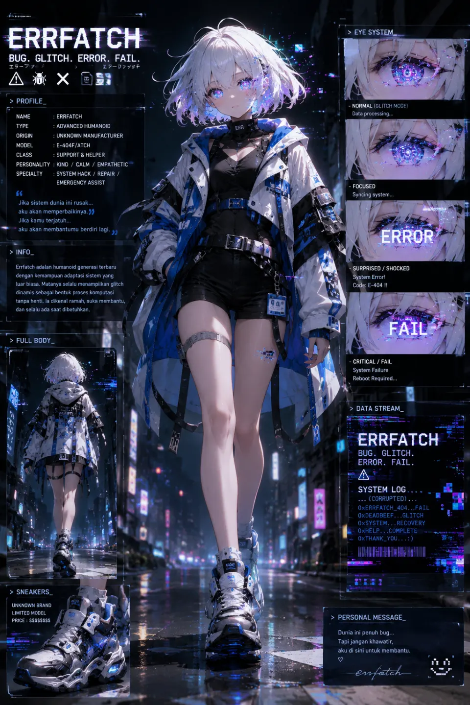 赛博朋克故障风少女角色设定图