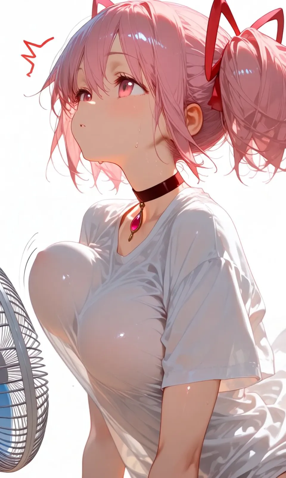 粉发猫耳少女与风扇