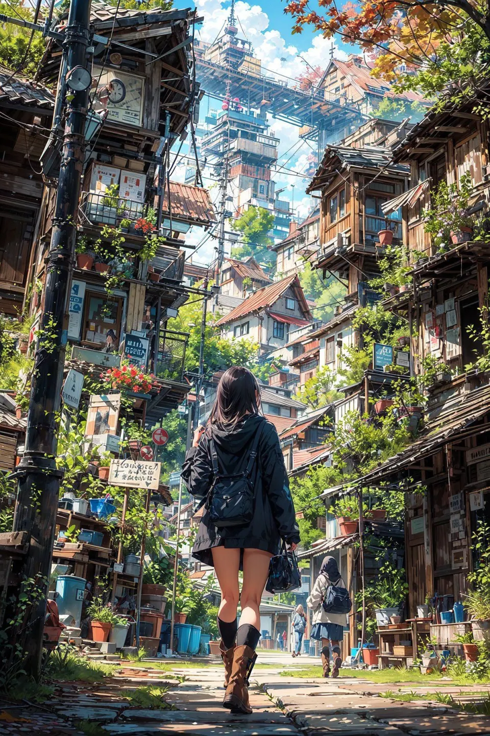 雨后街巷中的行人