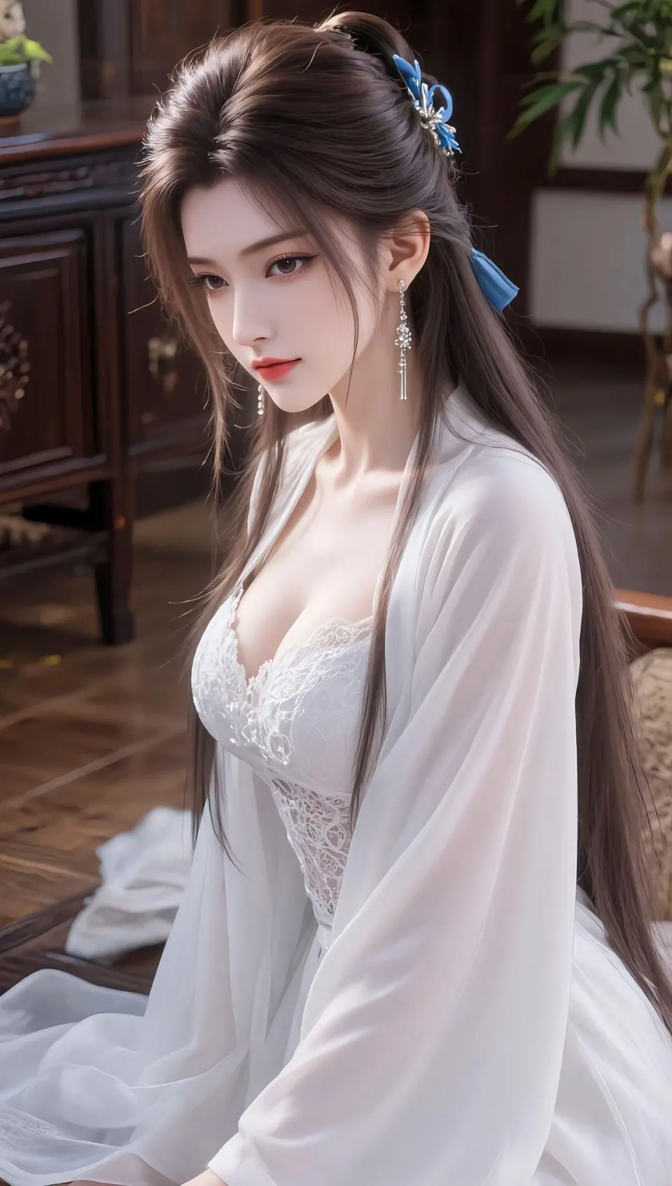 白色蕾丝室内肖像