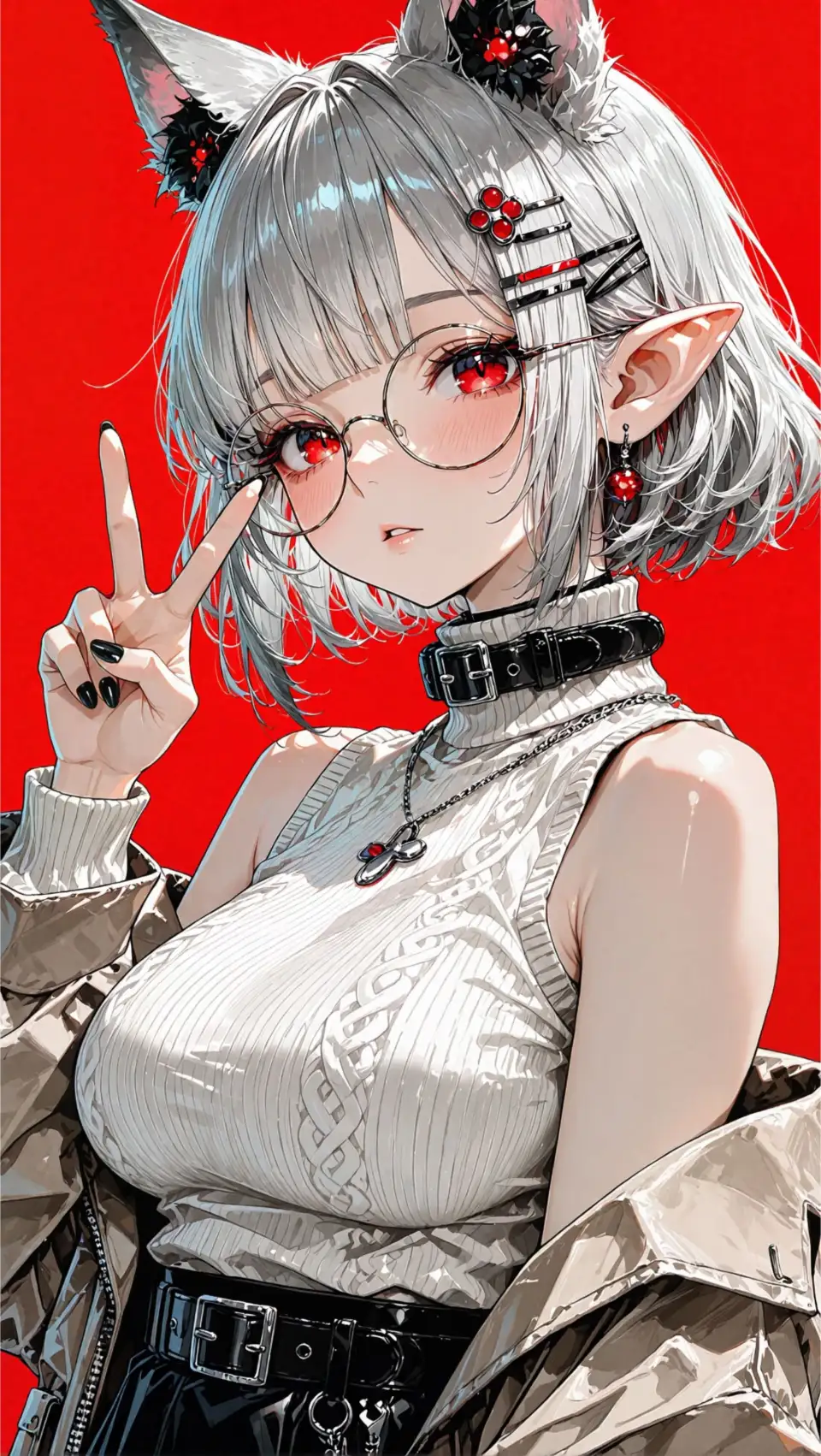 红瞳银发猫耳少女