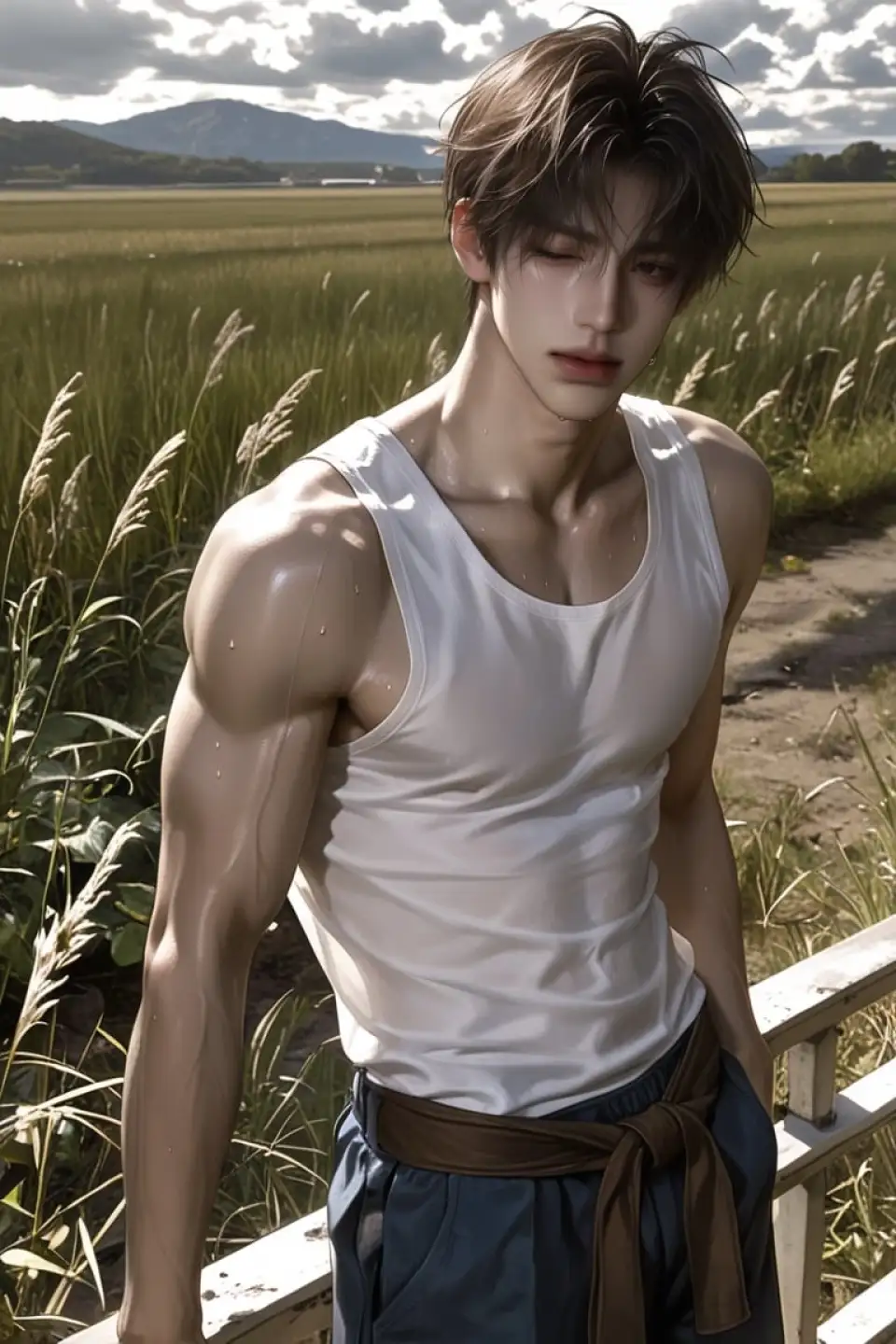 田野间的白背心少年