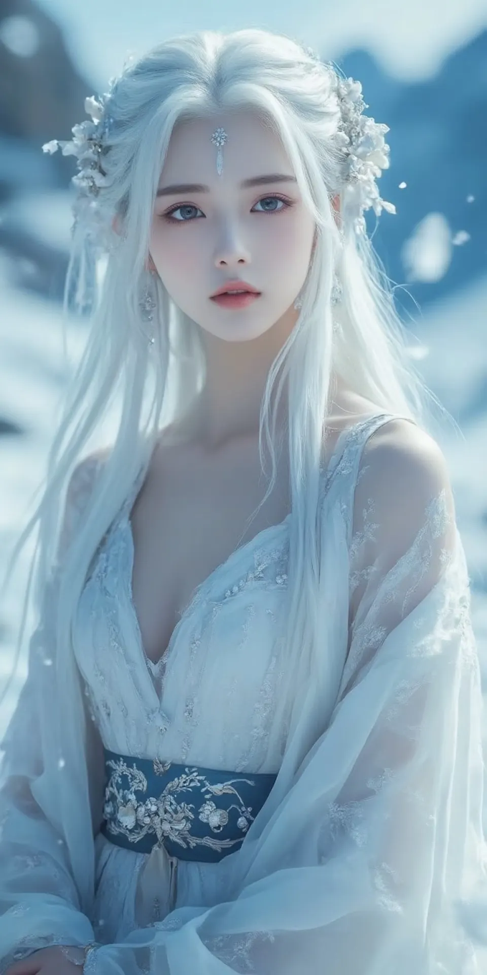 雪山白发古风少女
