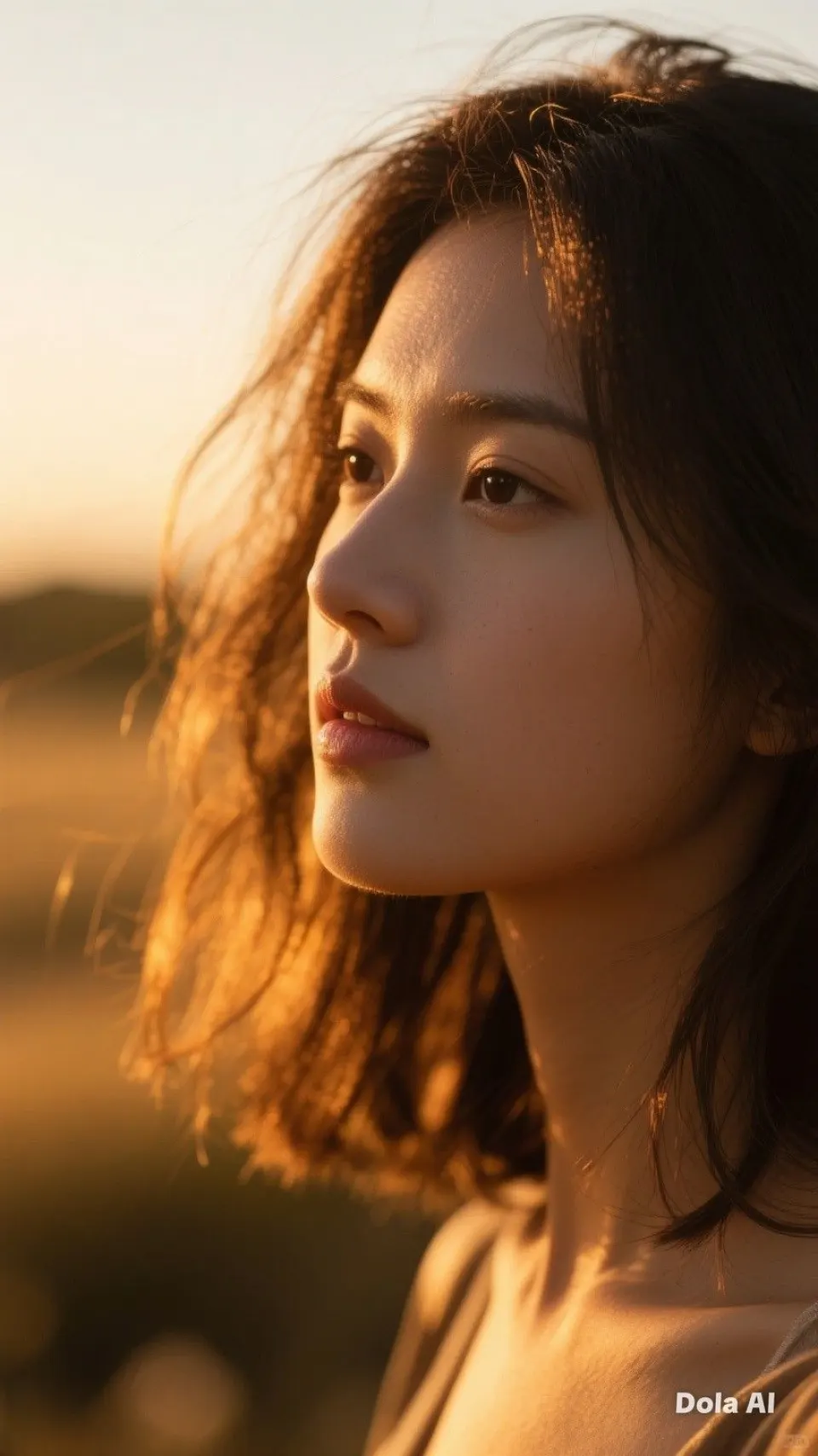 夕阳侧光中的女性角色