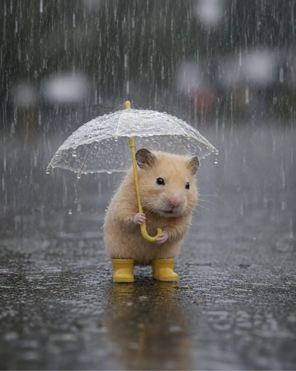 雨中撑伞的仓鼠