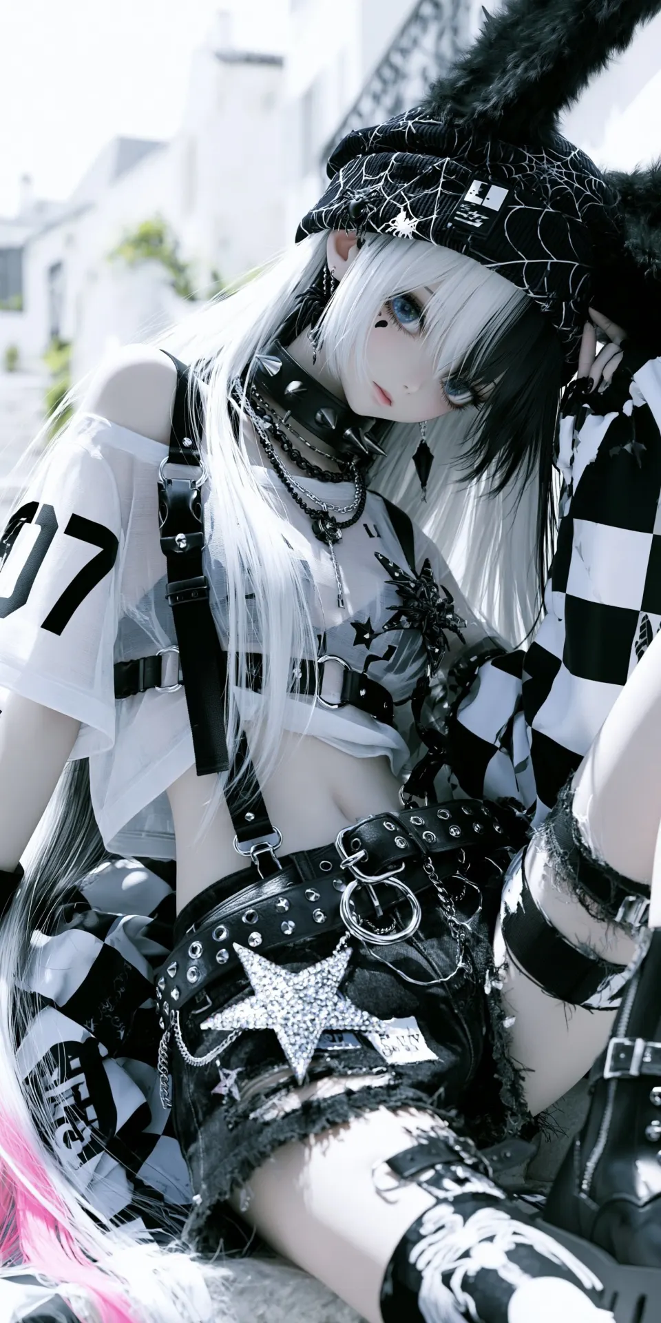 黑白朋克风银发少女