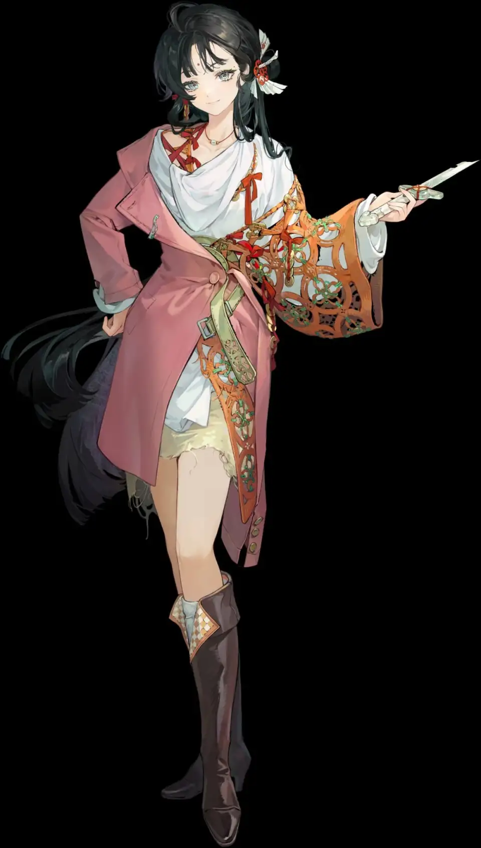 粉色外袍的古风弦乐女子