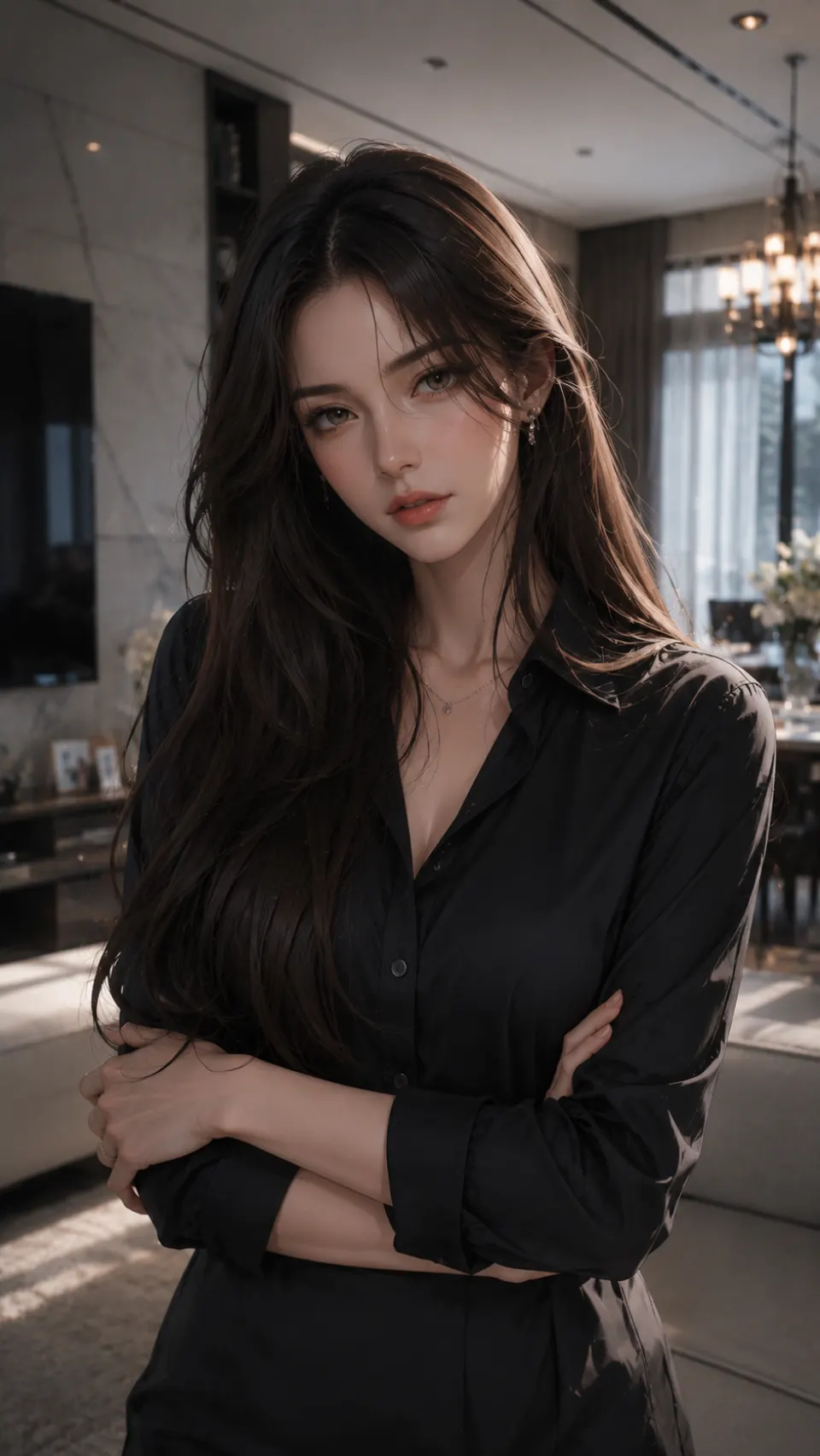 黑衬衫的沉静凝视