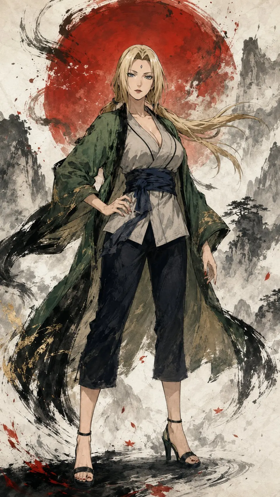 水墨风金发女忍者立绘