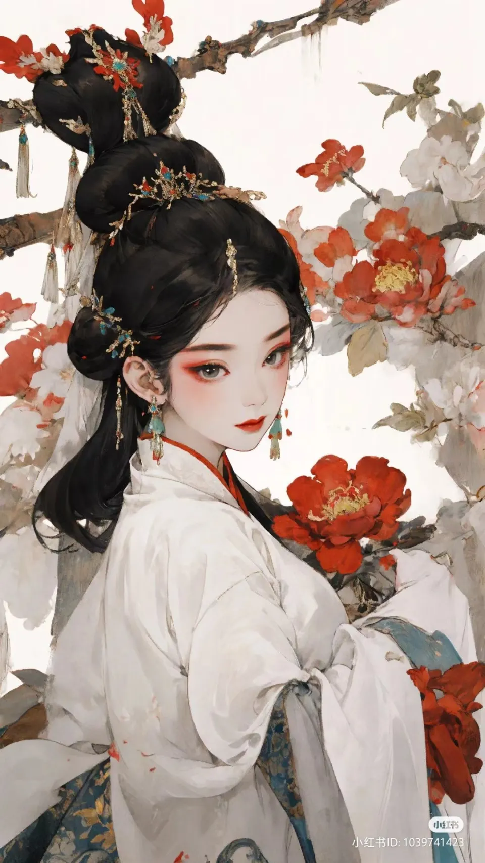 红梅映雪古风仕女
