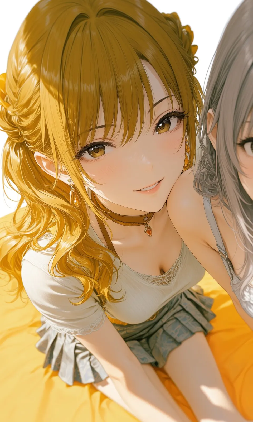 金发少女卧室特写插画