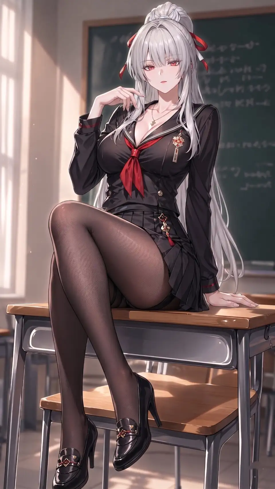 教室窗边的银发少女