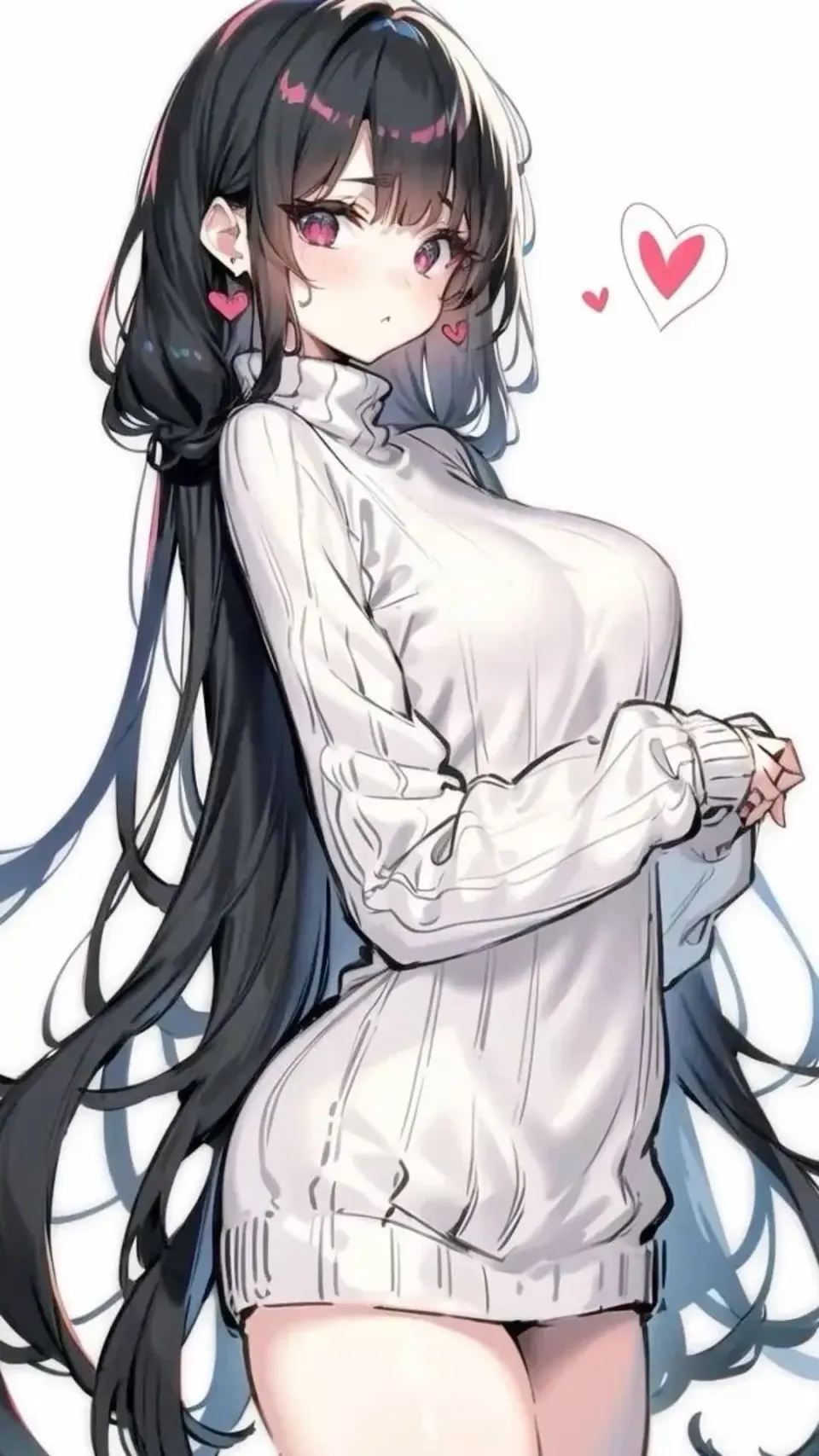 白衣黑长发少女插画