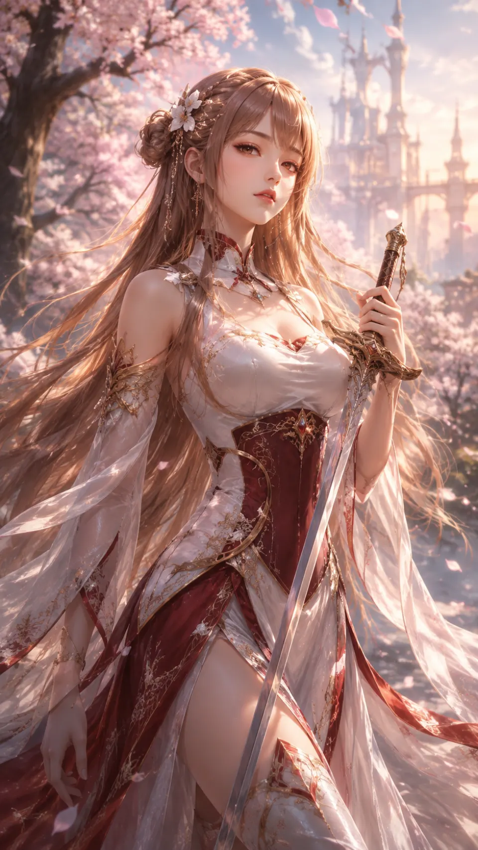 樱花树下的持剑少女