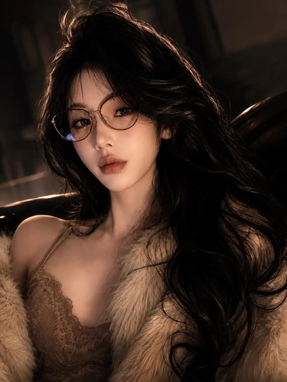 复古光影下的眼镜女性肖像