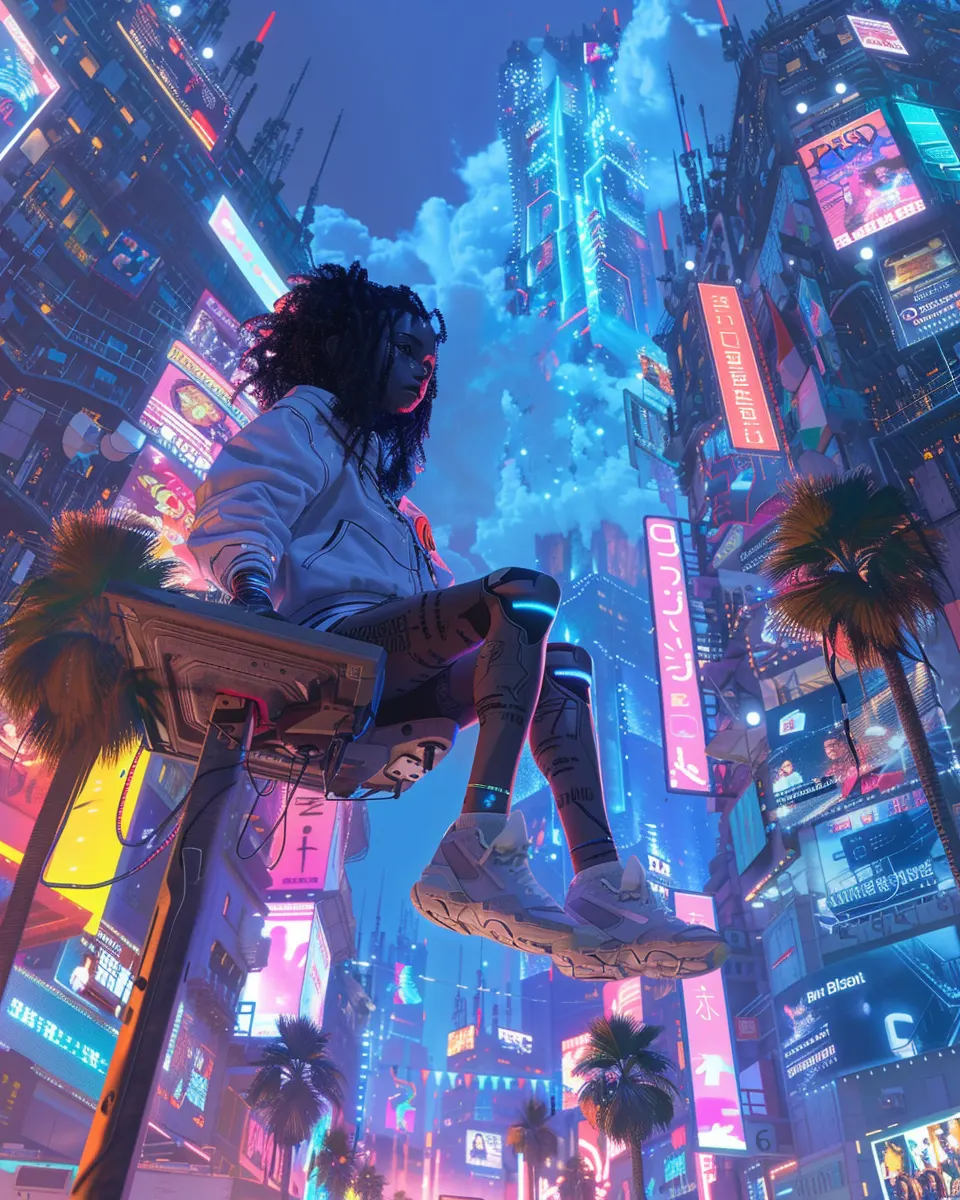 高楼广告间的悬浮座椅