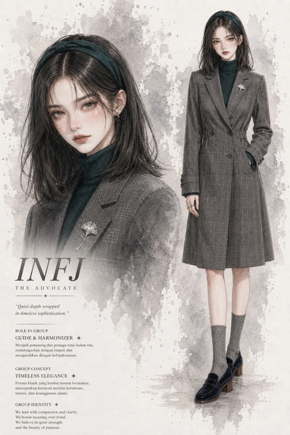 INFJ提倡者水彩时尚插画
