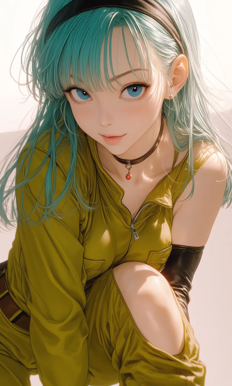 蓝绿发色少女半写实插画