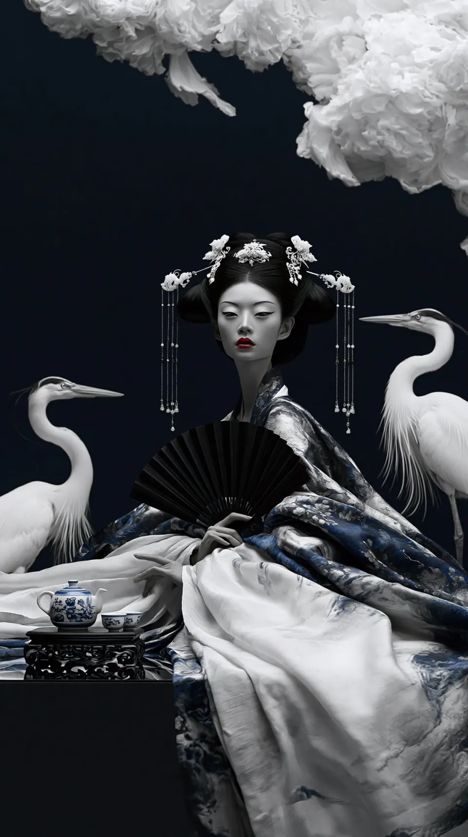 青花鹤影·东方古典仕女