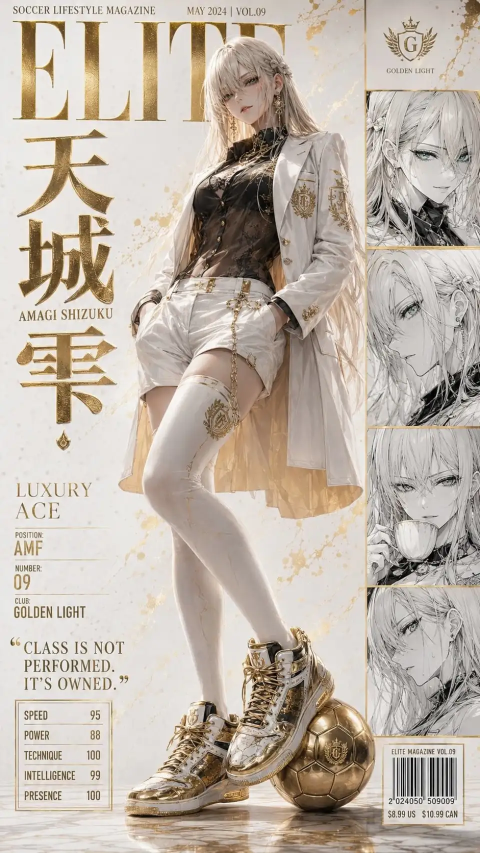 天城雫：金色奢华足球杂志封面