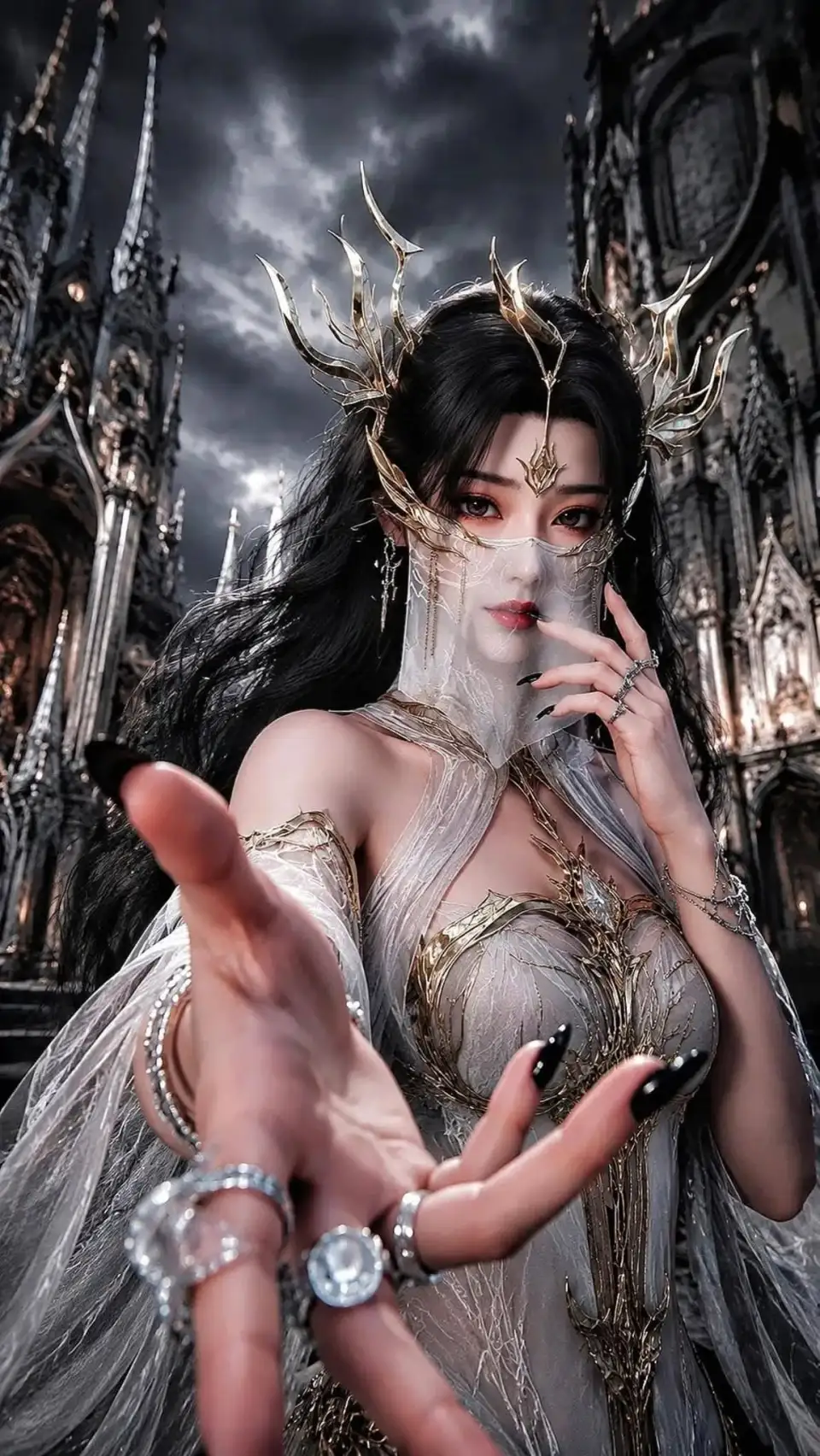 哥特荆棘王冠与面纱少女