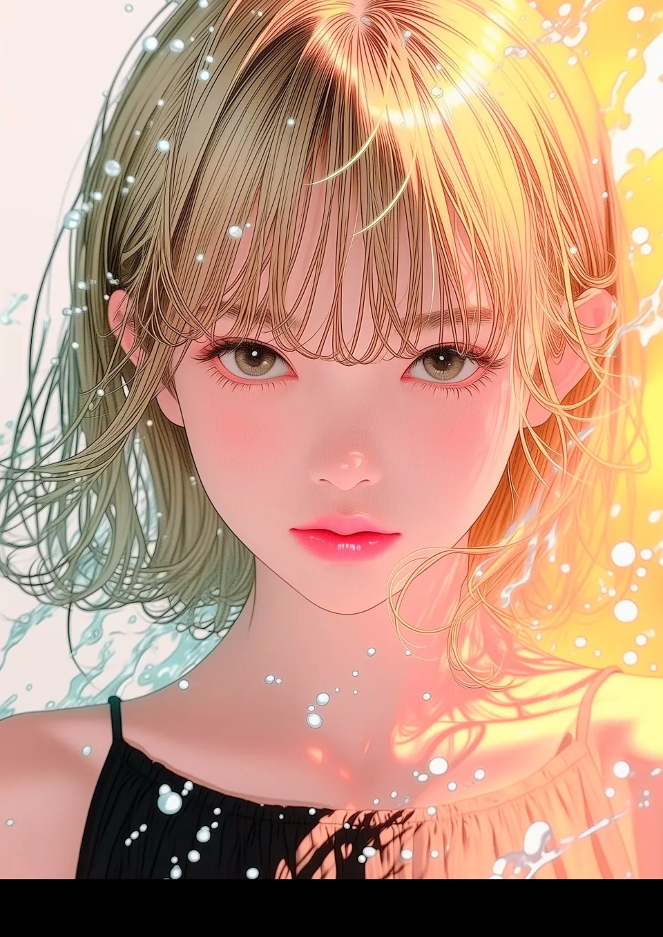 光影交织的水中少女
