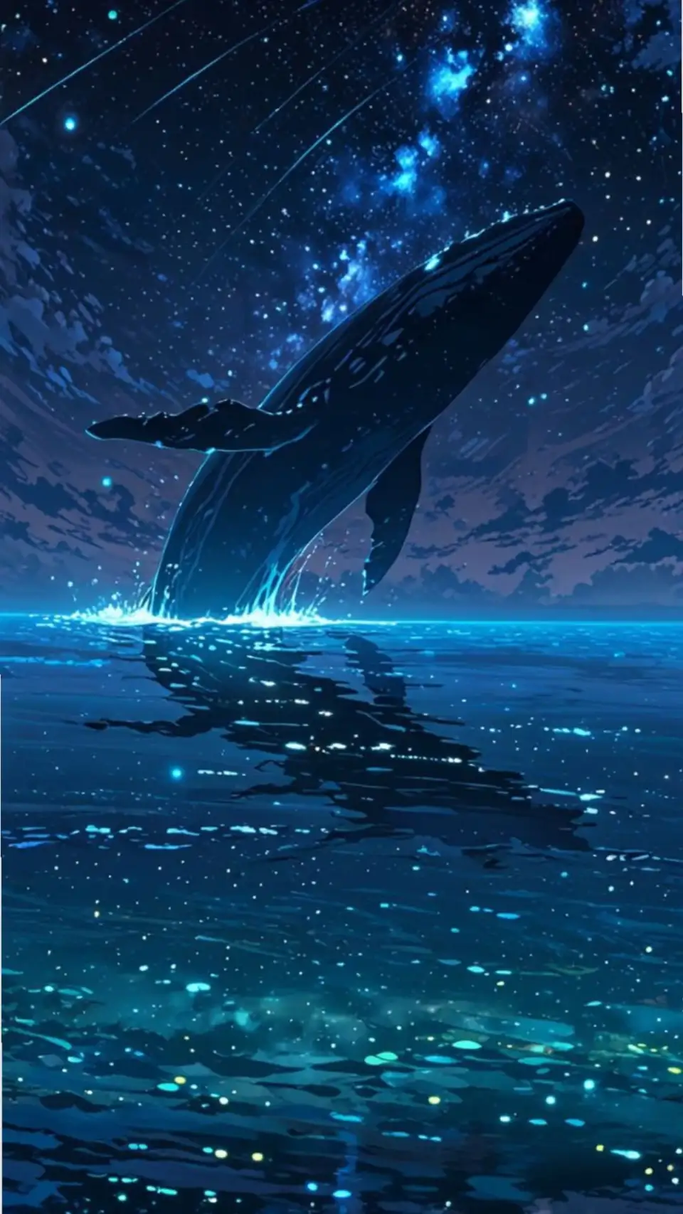 星夜跃出海面的鲸