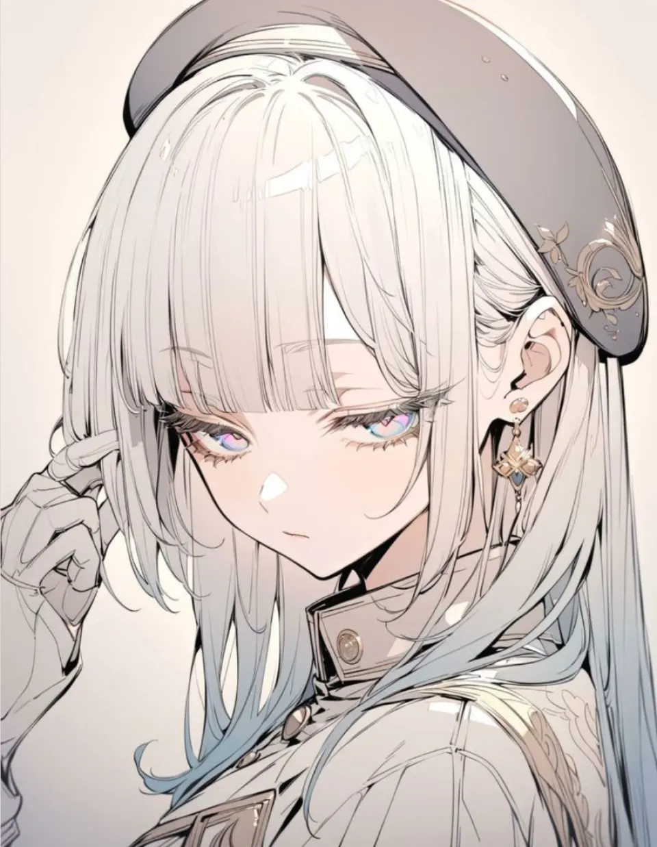 银发军装少女插画