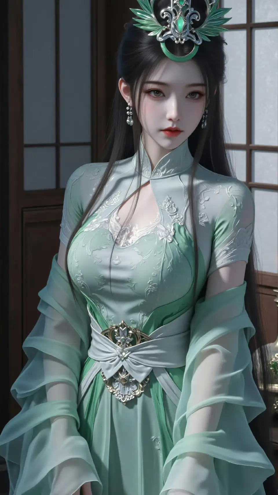 青绿古风华服仕女