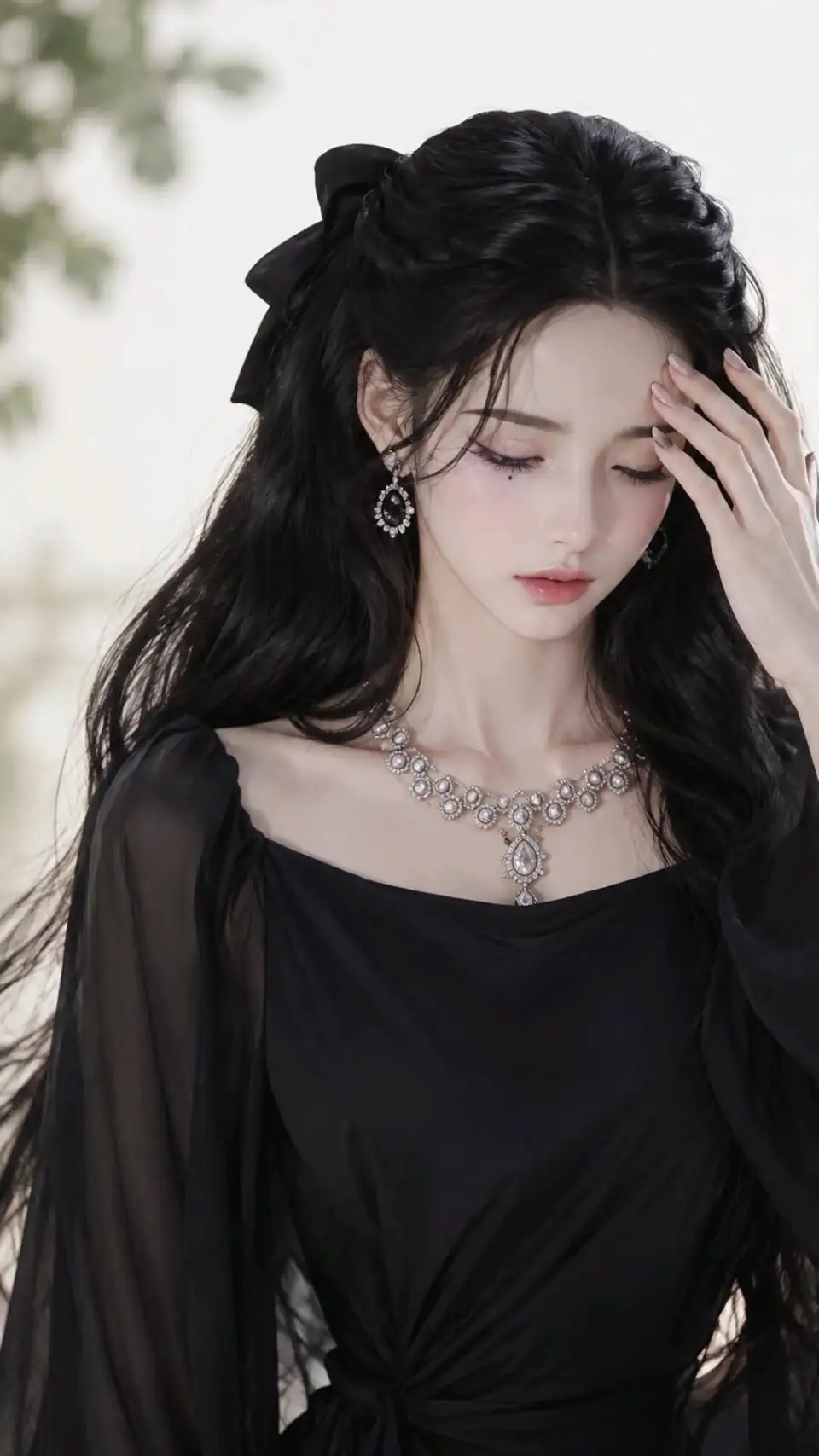 黑纱蝴蝶结复古肖像