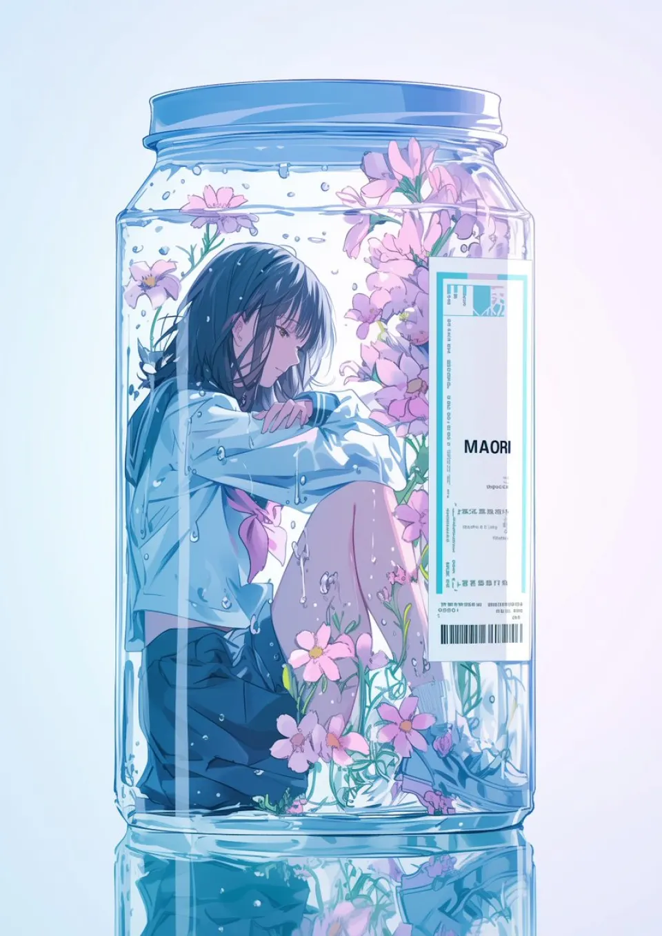 玻璃罐中的少女与花