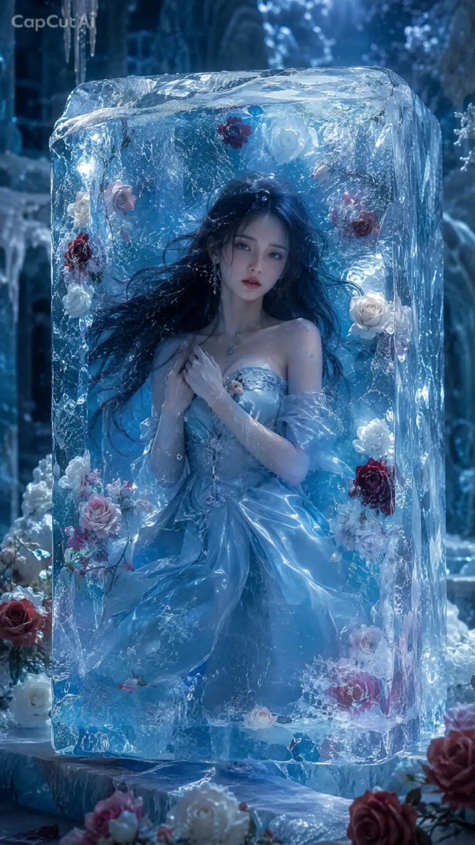 冰玫瑰中的少女