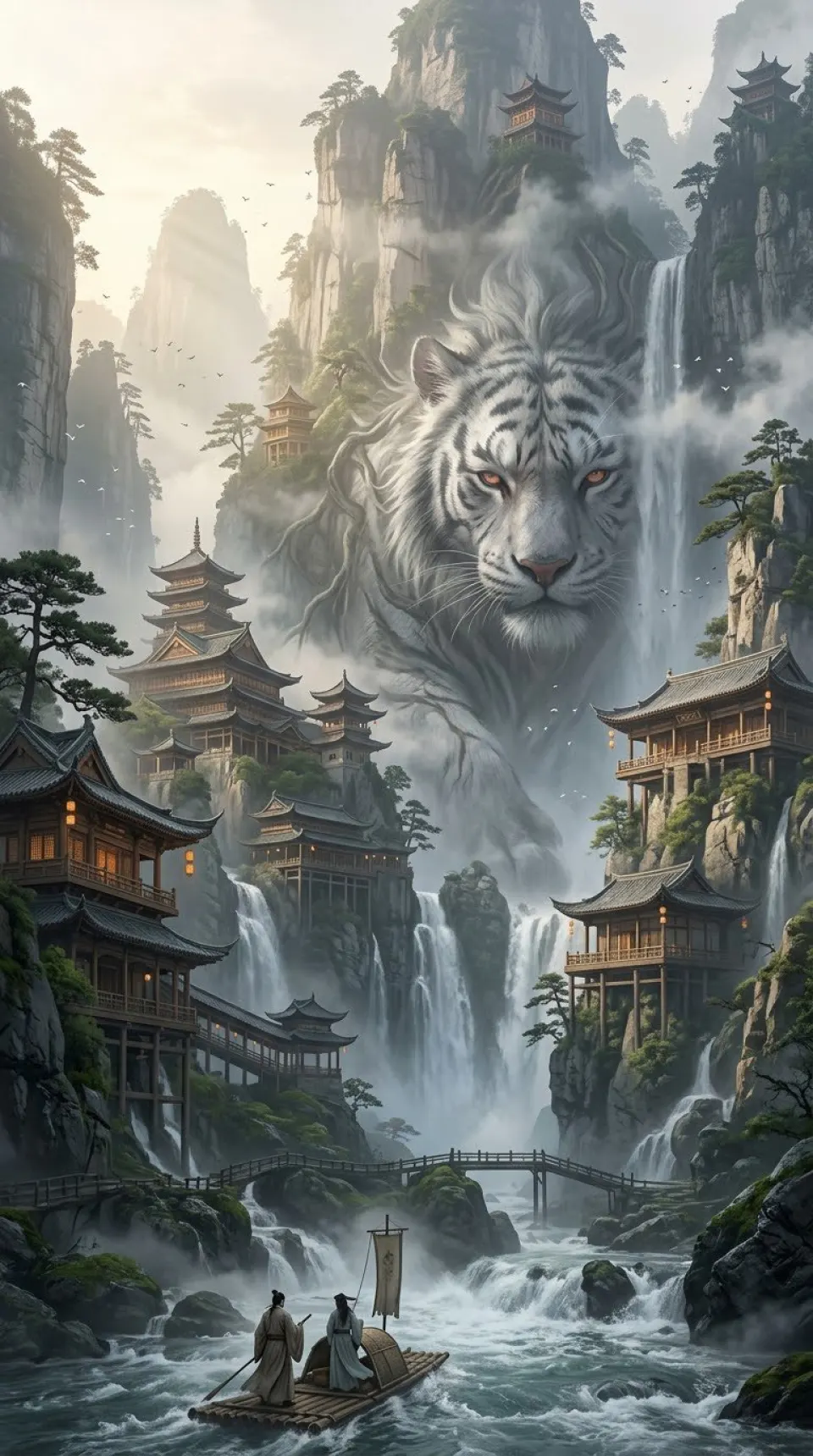 白虎守护的山水古寺