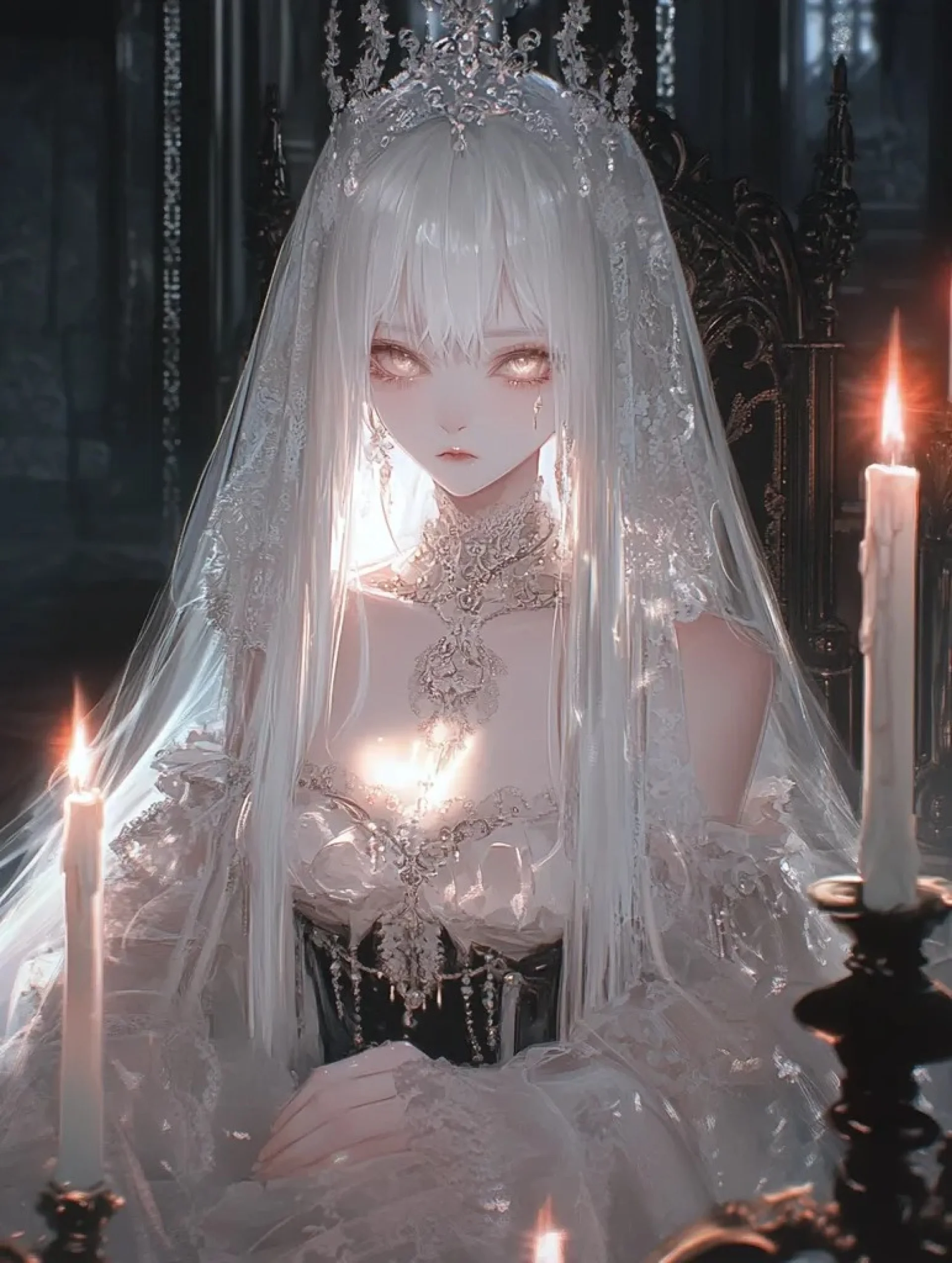 烛光下的哥特白纱新娘