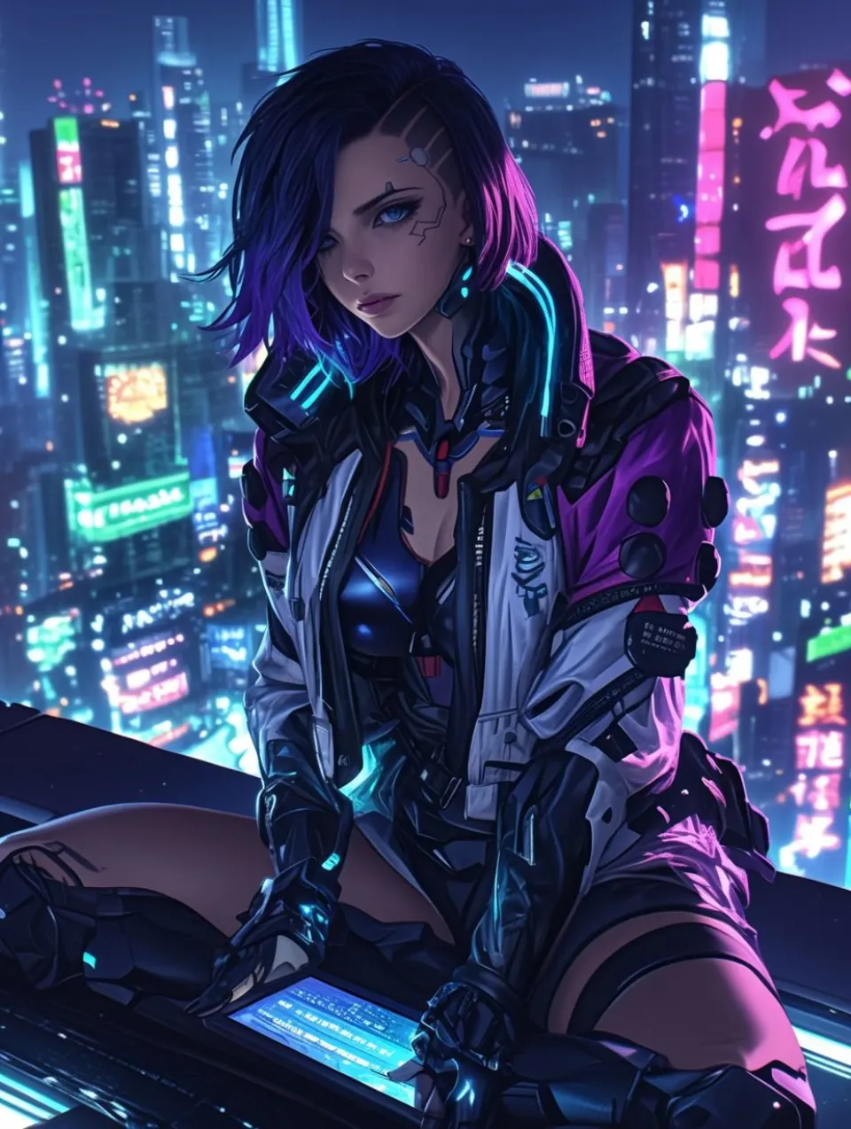 赛博都市霓虹下的机械少女