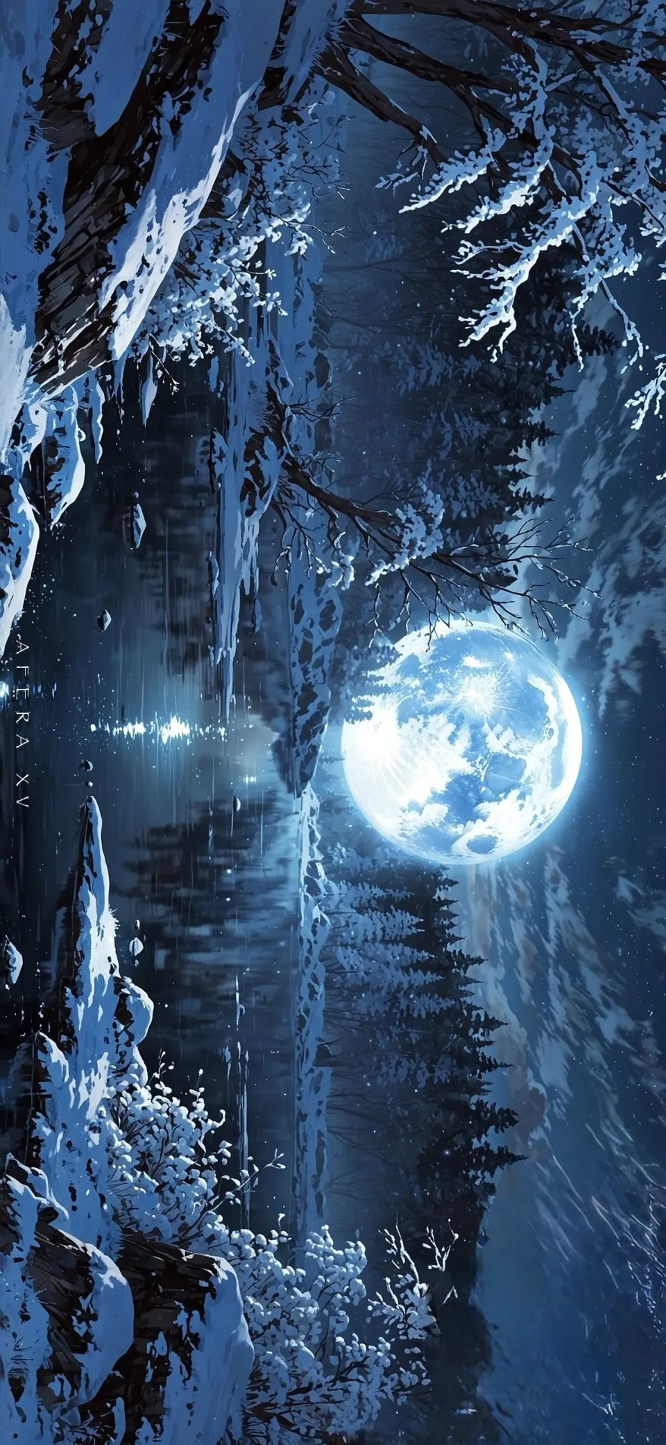 雪夜幽蓝月影