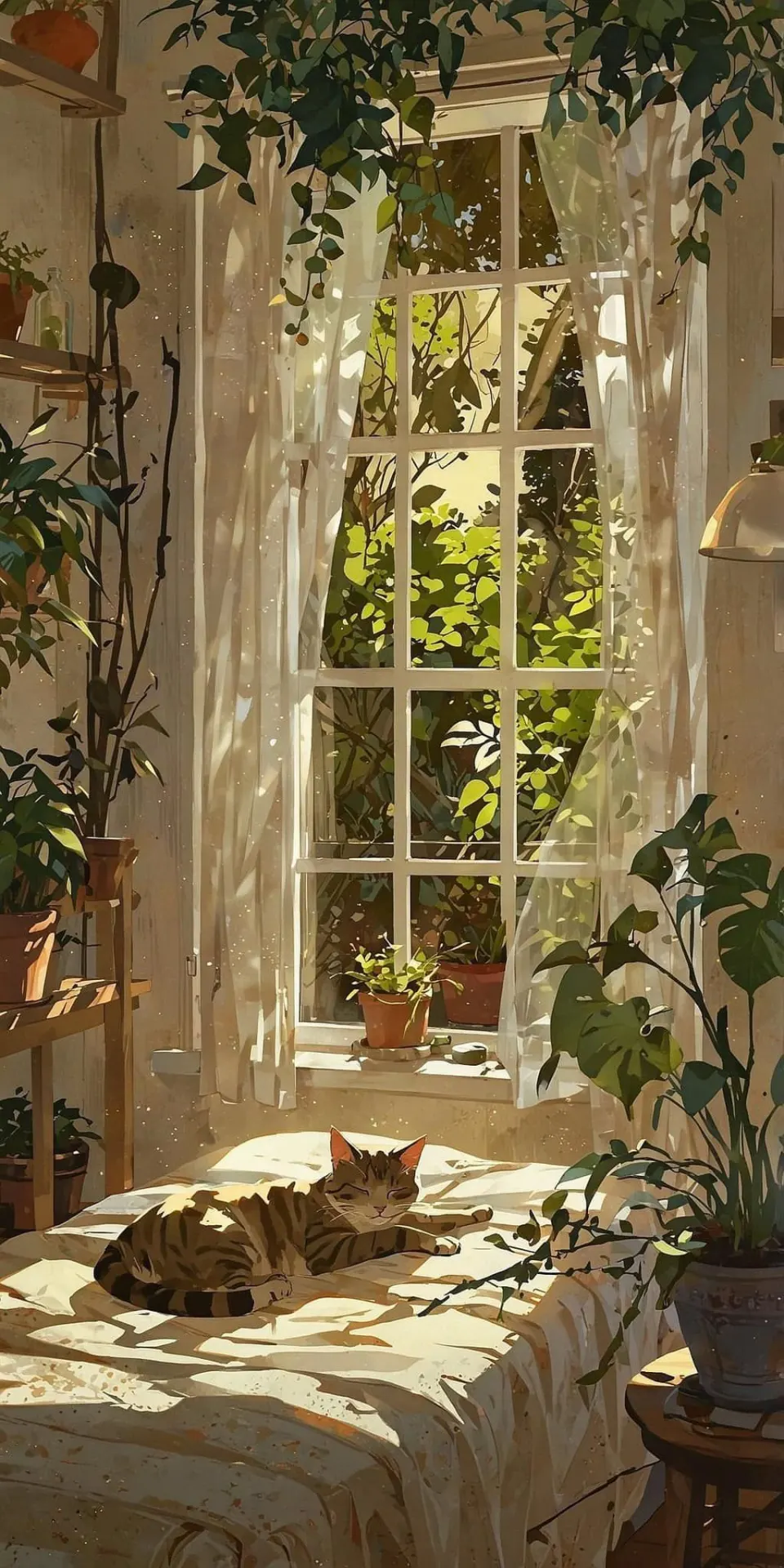 窗边植物卧室里的猫