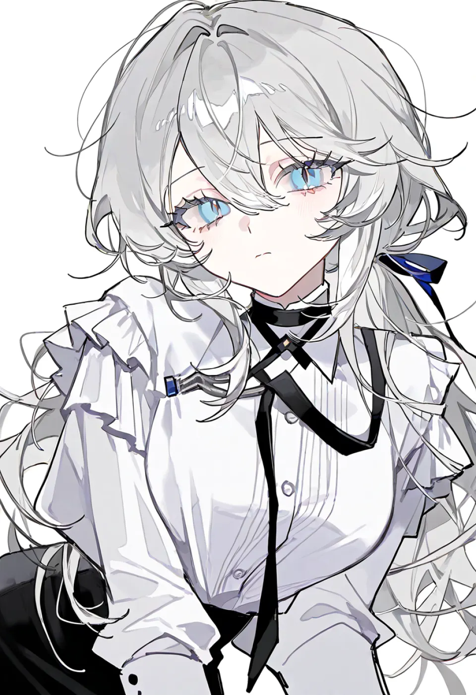 白发蓝眼制服少女肖像