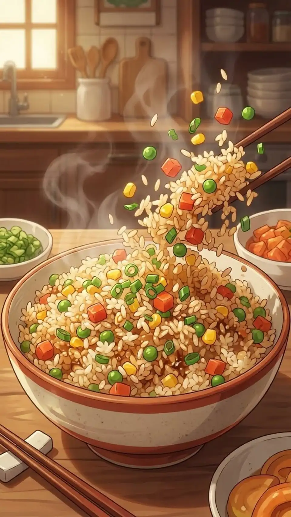 热气腾腾的什锦炒饭
