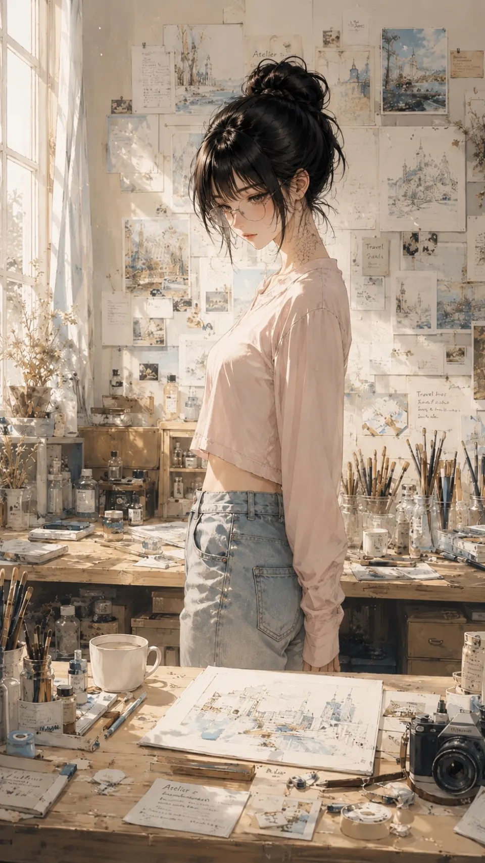 阳光画室里的动漫少女
