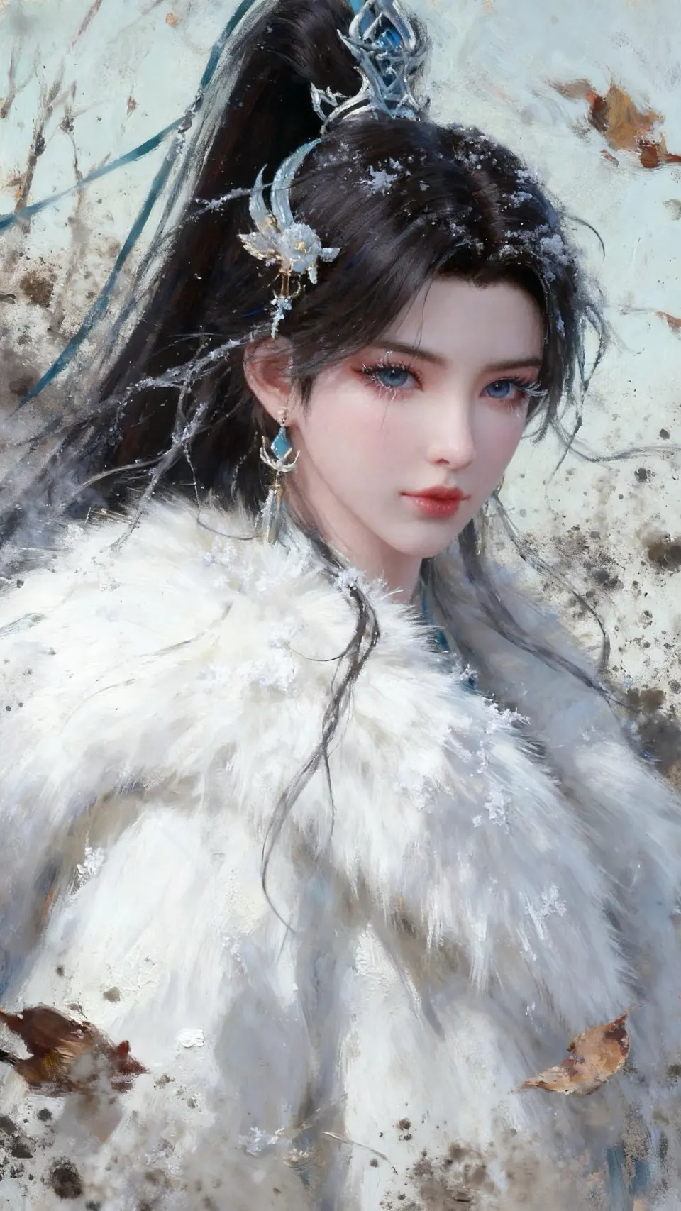 雪落银裘古风少女