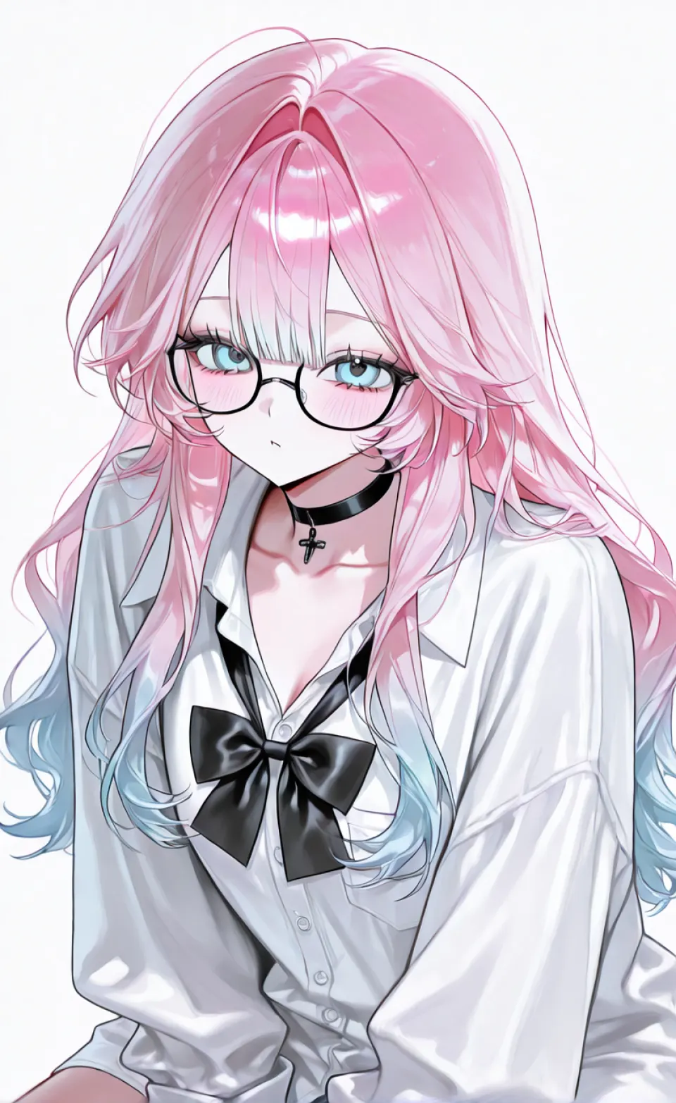 粉蓝渐变发少女肖像