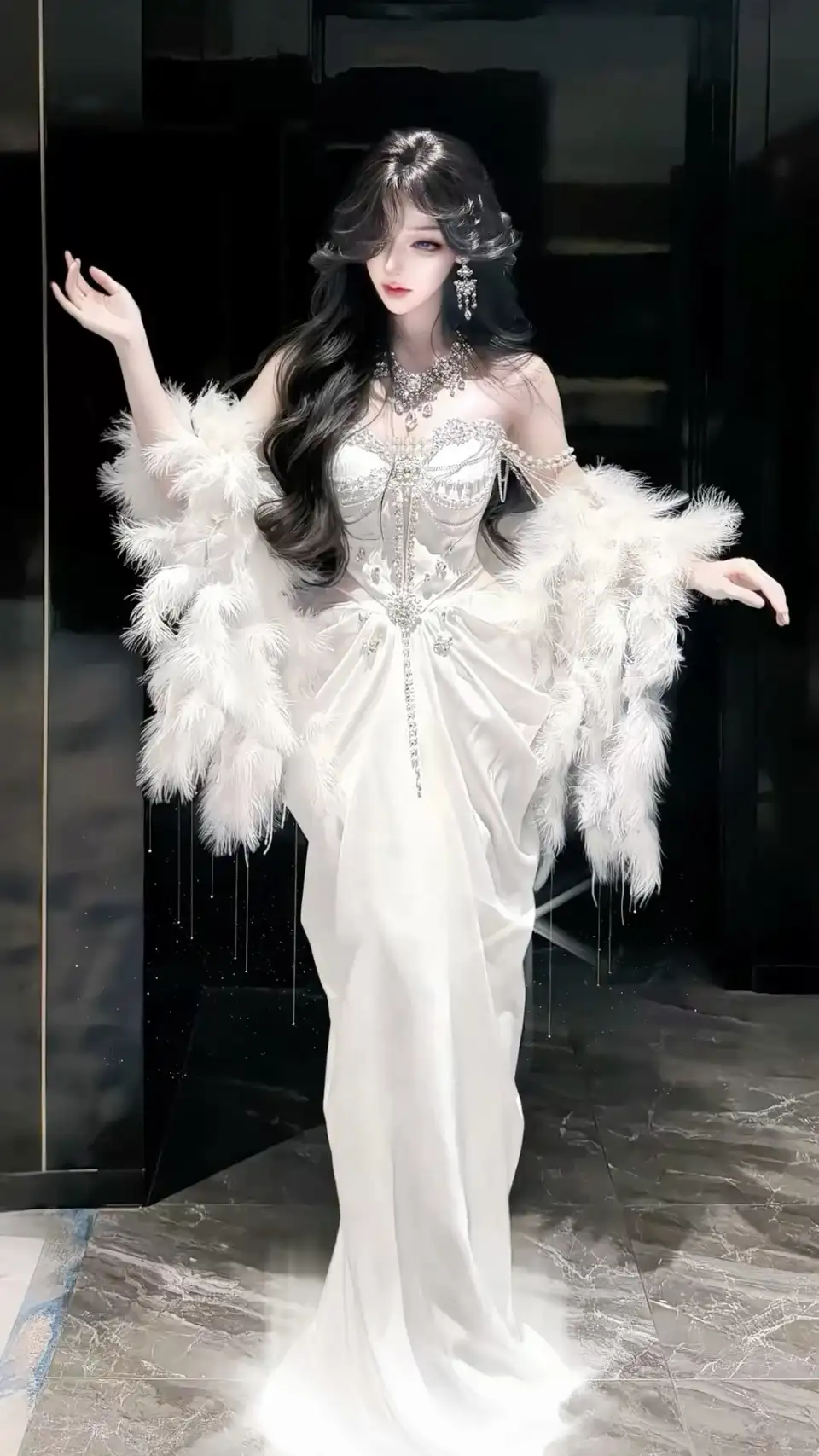 白羽华服优雅女性