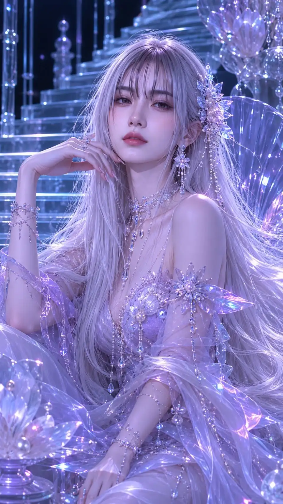 水晶阶梯上的银紫礼服