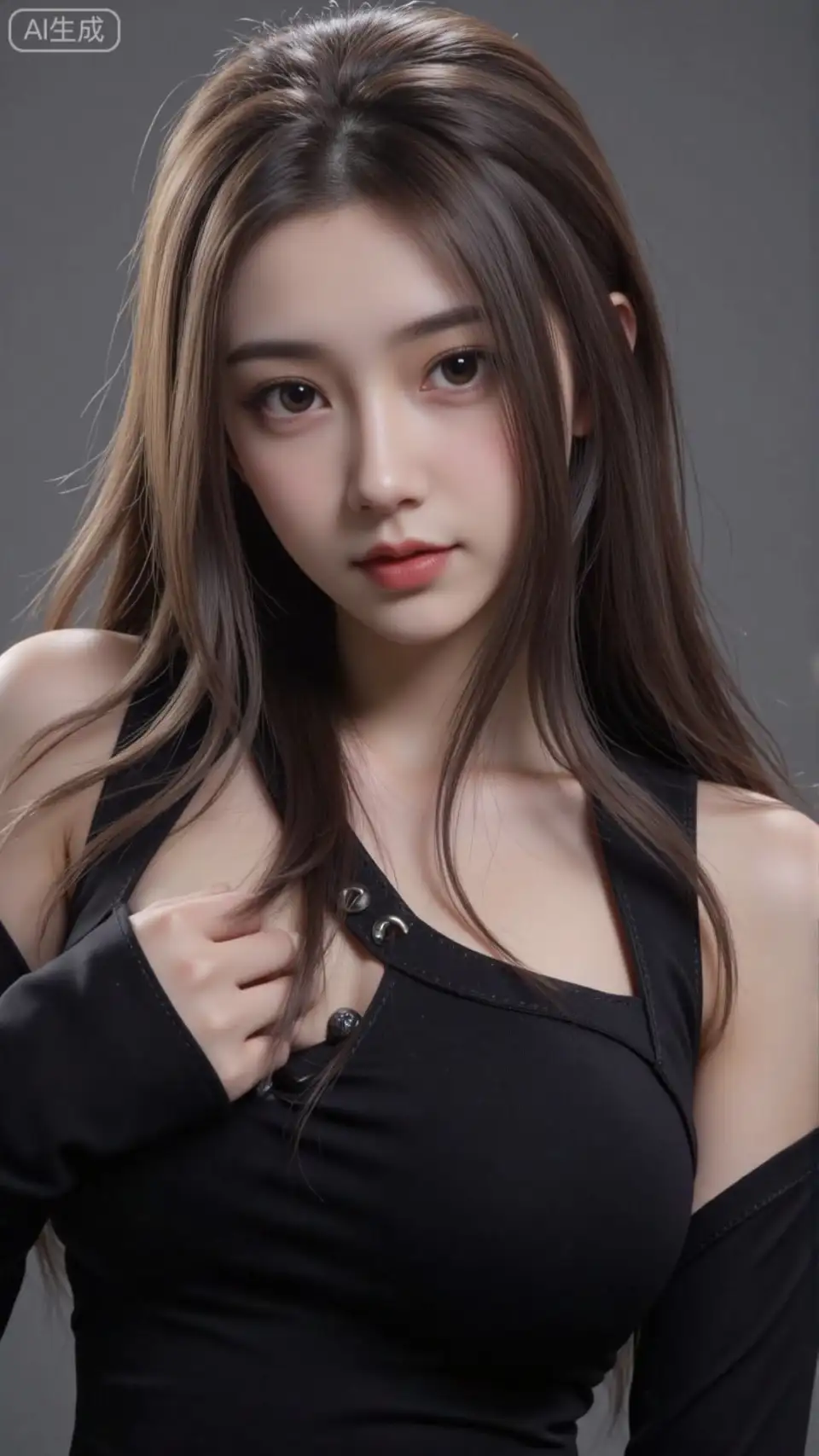 灰背景黑衣女子