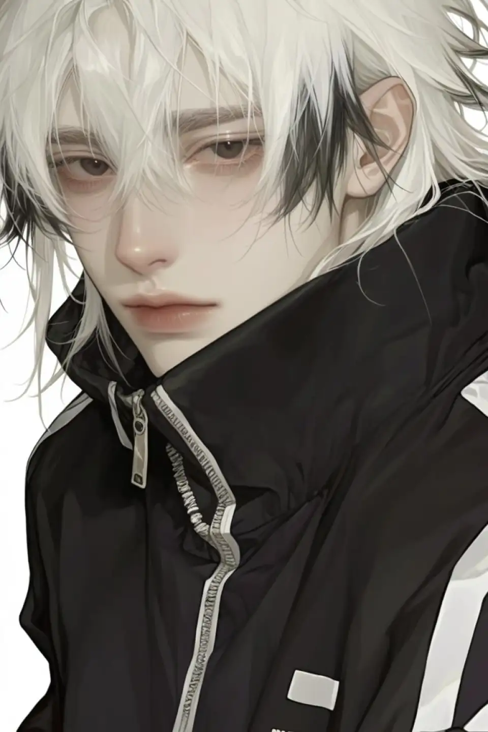 白发黑衣少年插画
