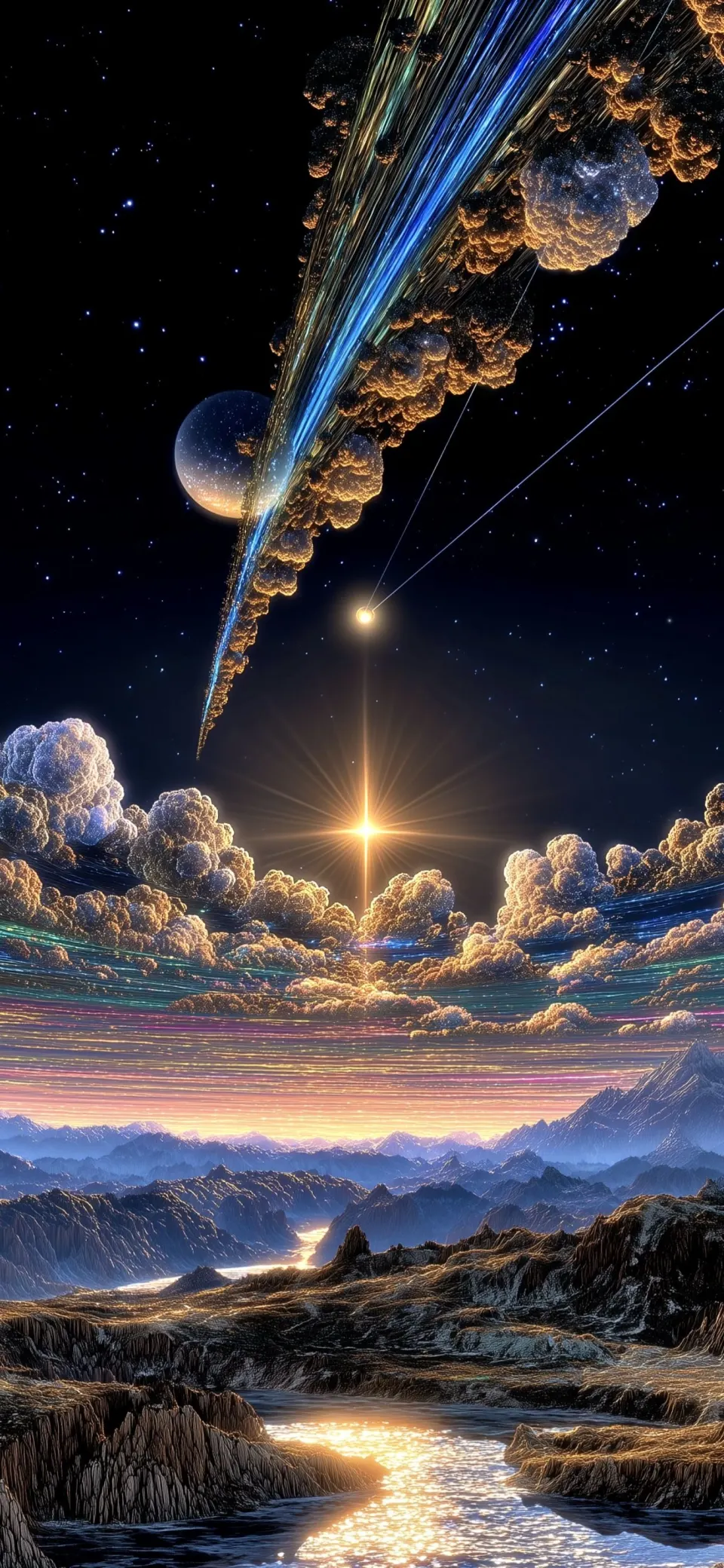 蓝金色宇宙溪流景观
